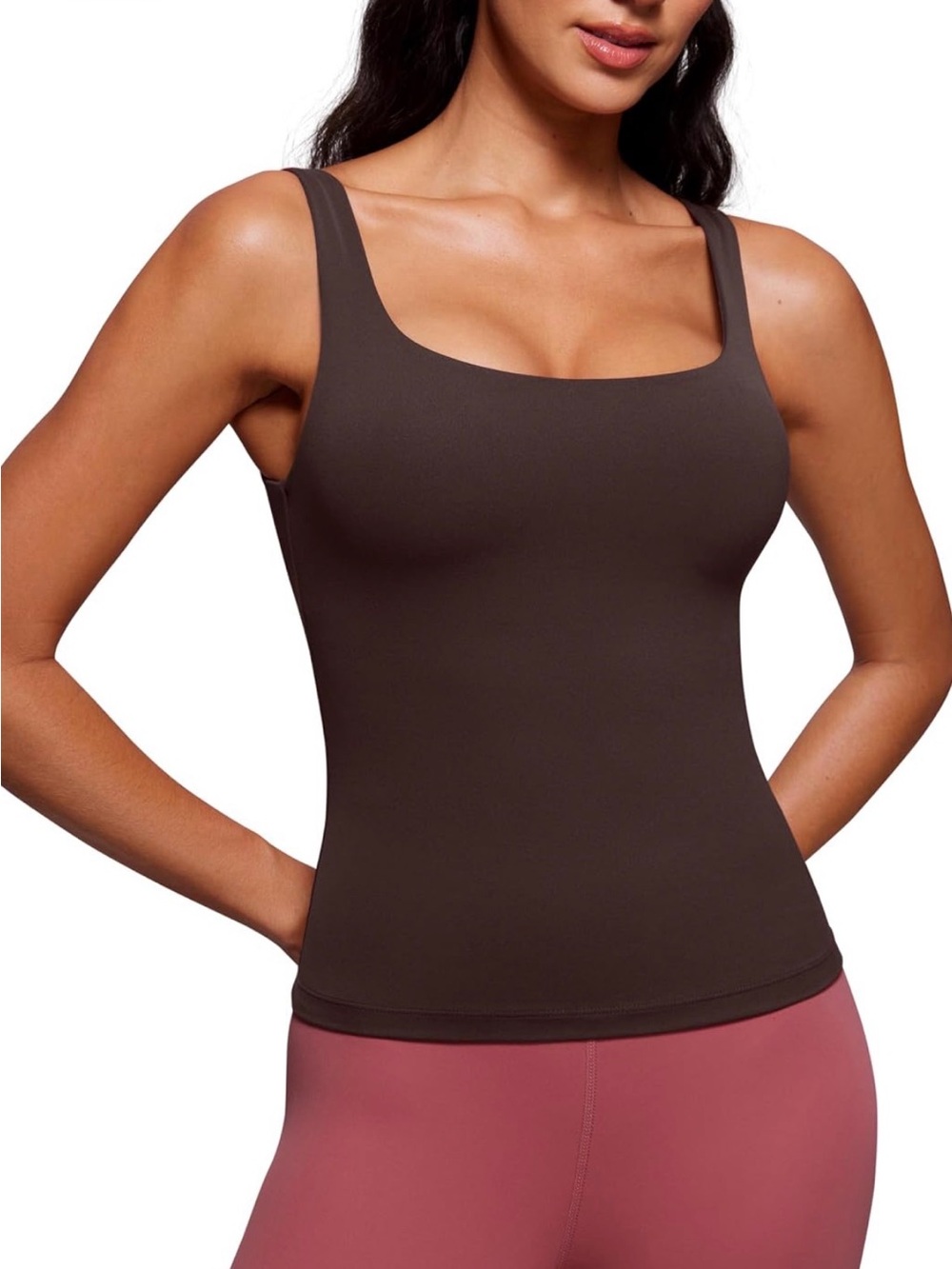 CRZ YOGA Butterluxe Scoop Neck Tank Top in Hot Fudge Brown